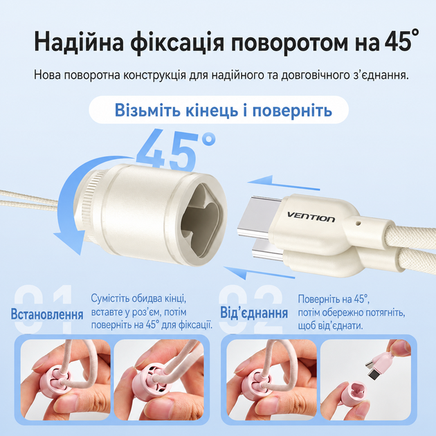 Универсальная батарея Vention 20000mAh 22,5W Fast Charging USB-A 2xUSB-C с встроенным кабелем Blue (FKBL0-C) - изображение 4