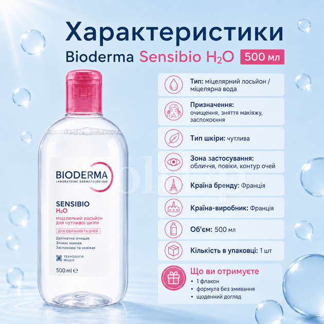 Мицеллярный лосьон Bioderma Sensibio H2O 500 мл - очищающая мицеллярная вода для чувствительной кожи лица и глаз - изображение 4
