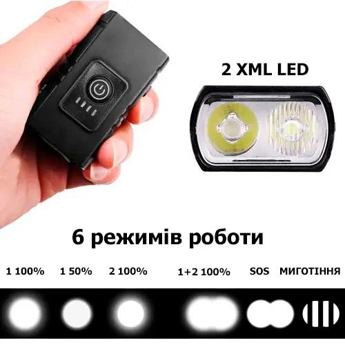Комплект велосипедных фонарей Bike Light BK-02 Pro: Аккумуляторная LED велофара + Задний стоп-сигнал - изображение 3