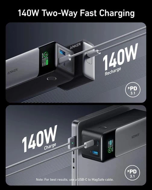 Портативный аккумулятор Anker 737 Power Bank (PowerCore 24K) 24000 мА·ч, 140 Вт (A1289011), черный - изображение 2