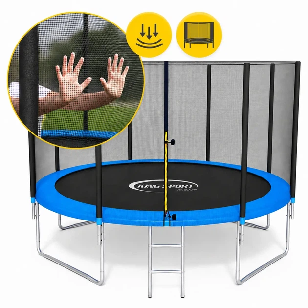 Батут King Sport 435 см 14 FT просторное и надежное игровое пространство для детей и взрослых - с лестницей, наружная сетка - изображение 5