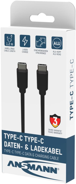 Кабель Ansmann USB Type-C to USB Type-C 60W 1.2 м Black (1700-0121) - зображення 5
