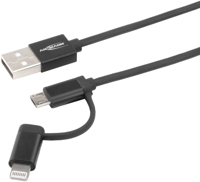 Кабель Ansmann 2in1 USB Type-A to Lightning/Micro-USB 1.2 м Black (1700-0136) - зображення 3