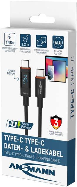 Кабель Ansmann USB Type-C to USB Type-C 140W 1.2 м Black (1700-0176) - зображення 3