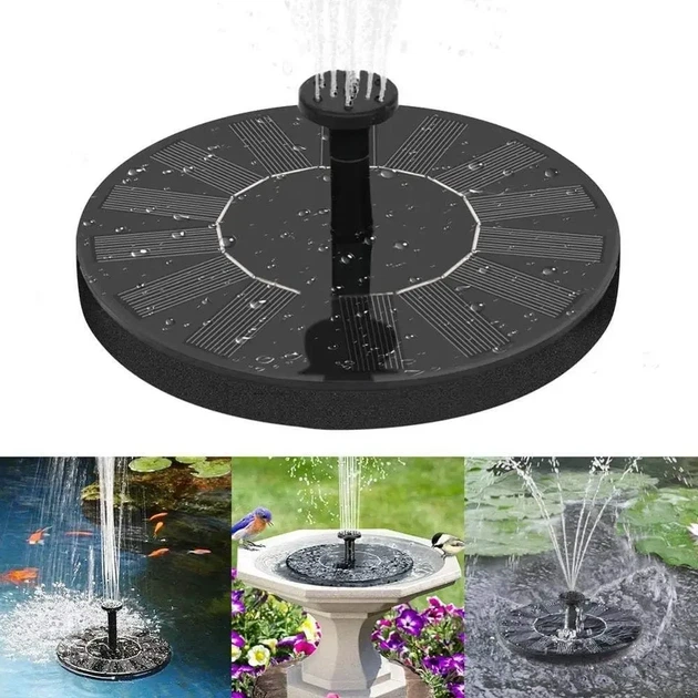 Декоративный фонтан для сада Solar Fountain с солнечной панелью 2,8 Вт, аккумулятором 1200 мА, 6 насадками и автоматическим запуском, плавающий фонтан для пруда, бассейна и декоративного водоема черный 16 см - изображение 5