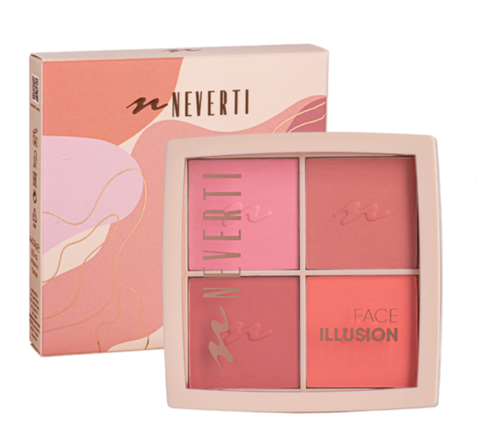 Палитра румян Neverti Illusion Blush 4 оттенка - Фото 1 Палитра румян Neverti Illusion Blush 4 оттенка - изображение 1