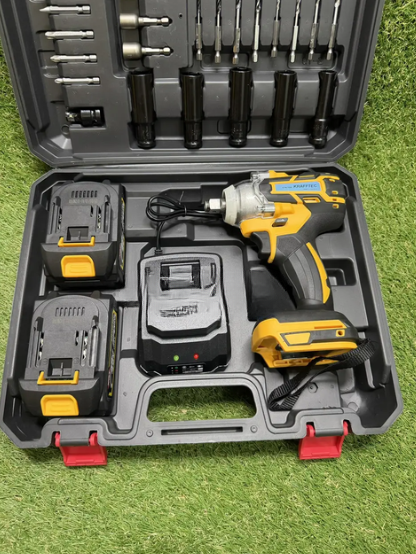 Аккумуляторный ударный гайковерт Krafftec Germani DTW 1000 Нм 48V 8Ah бесщеточный с двумя аккумуляторами набором инструментов и кейсом желтый - изображение 6