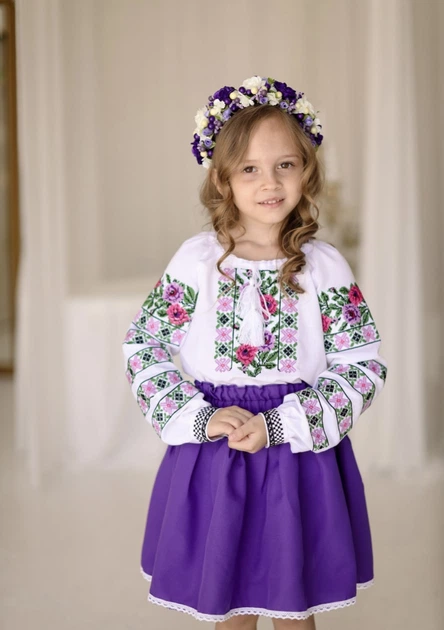 Вишиванка для дівчинки Святкова фіолетова 158 - Фото 2 Вишиванка для дівчинки Святкова фіолетова 158 - изображение 2