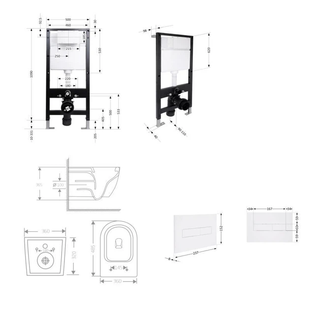 Комплект инсталляции Qtap Standard с подвесным унитазом Jay Ultra Quiet, матовый черный, с сиденьем и линейной белой клавишей - изображение 2