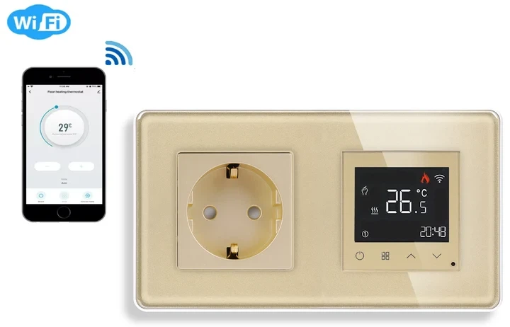 Умный терморегулятор ELIOS программируемый Wi-Fi с сенсорным экраном закаленное стекло золотой - изображение 2