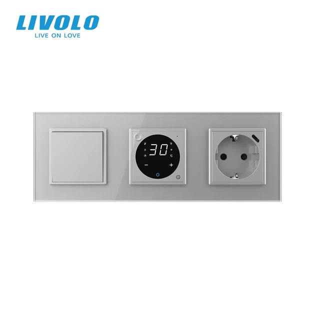 Сенсорный терморегулятор LIVOLO для теплого пола с USB Type-C серый стекло - изображение 3