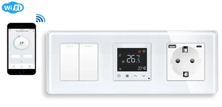 Терморегулятор ELIOS електронний програмований з USB A+C 20 Вт білий загартоване скло - зображення 2