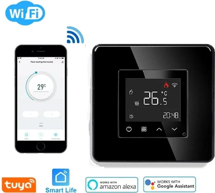 Умный Wi-Fi терморегулятор ELIOS программируемый для водяного пола черное закаленное стекло - изображение 4