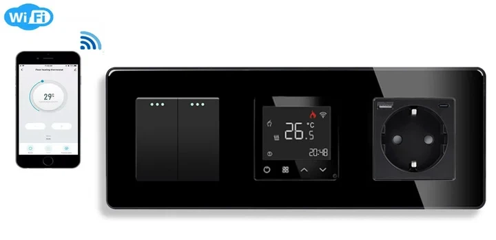 Терморегулятор ELIOS электронный программируемый с USB A+C 20 Вт черное закаленное стекло - изображение 2