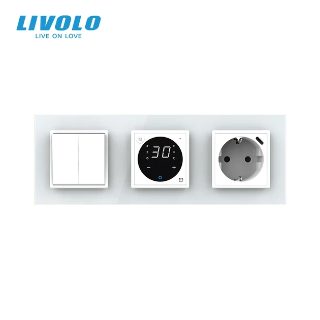 Терморегулятор электронный LIVOLO с сенсорным экраном для пола USB-C белый стекло - изображение 3