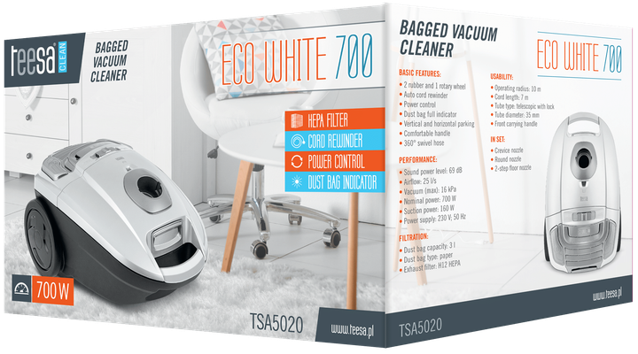 Odkurzacz workowy Teesa Eco White 700 (TSA5020) - obraz 7