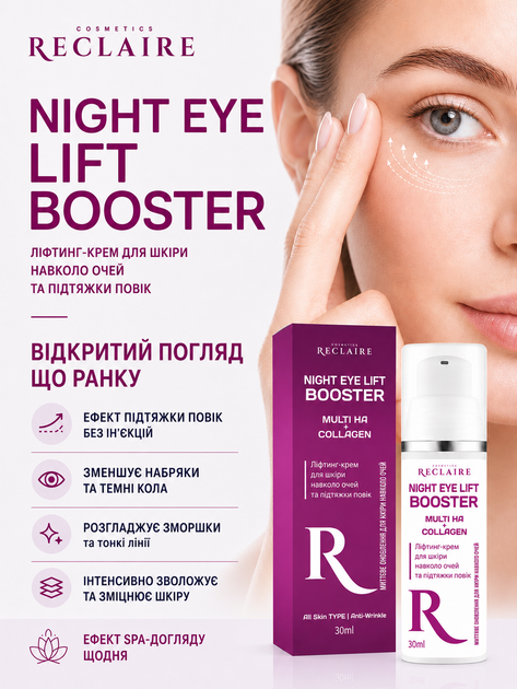 Лифтинг-крем для кожи вокруг глаз Reclaire Eye & Eyelid Lift Cream 30 мл от морщин, темных кругов, отеков и подтяжки век с пе - изображение 6