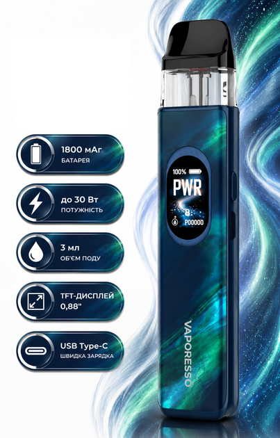 Pod-система Vaporesso XROS 6 Aurora Blue синий вейп 1800мАч электронная сигарета со сменным картриджем 3мл - изображение 2