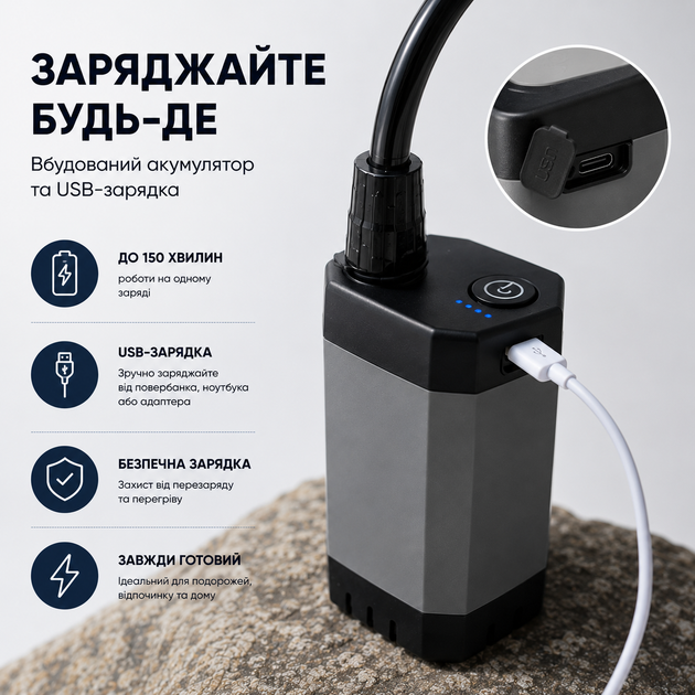 Портативний душ з насосом на акумуляторі та цифровим дисплеєм - срібний - изображение 7
