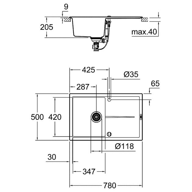Grohe K400 50-C Композитная мойка, графит (31639AP0) - изображение 4