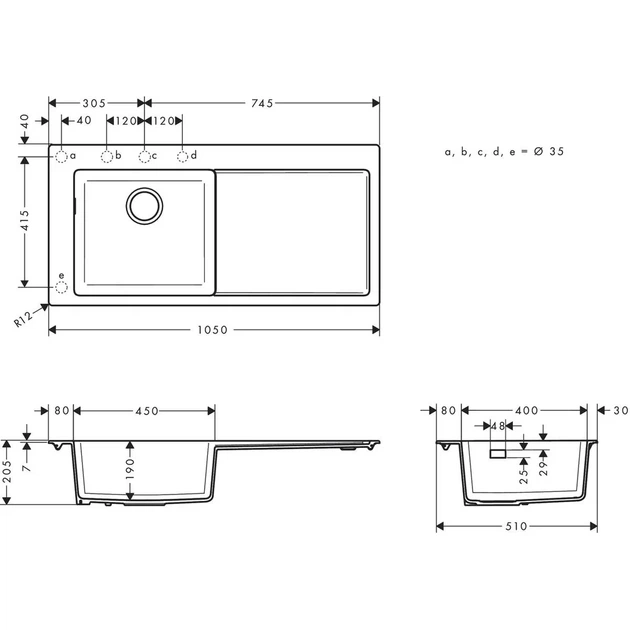 Кухонна мийка Hansgrohe S5110-F450 1050х510 поличка праворуч, Concretegrey (43330380) - изображение 2