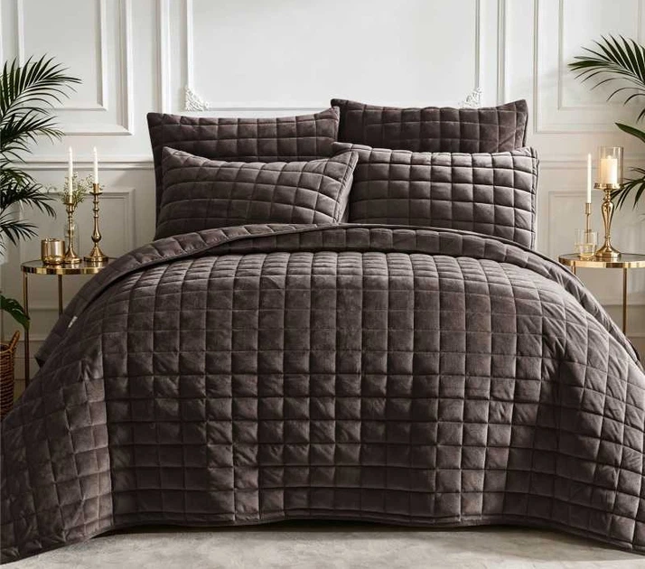 Набор Lovely Svi Покрывало Вельвет Люкс Squared Brown Всесезонное Полуторное 160х220 см + Наволочки 50х70 2 шт (6900007603263) - изображение 3