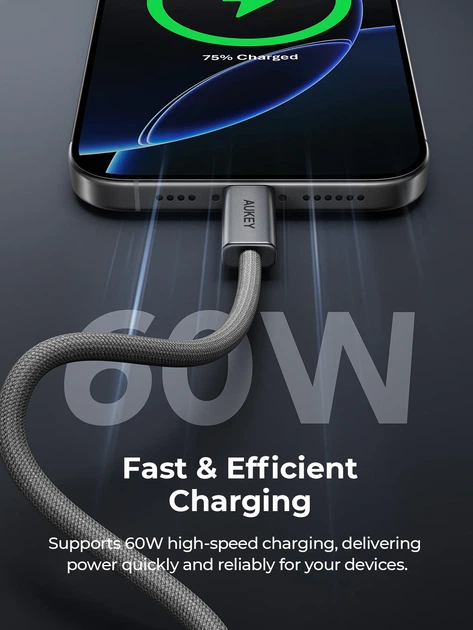 Kabel Aukey 60 W USB Type-C – USB Type-C 1 m Grey (CB-DCC061) - obraz 2