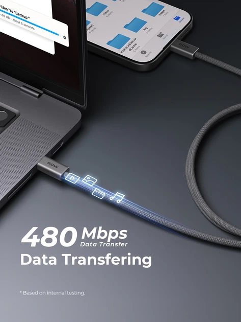 Kabel Aukey 60 W USB Type-C – USB Type-C 1 m Grey (CB-DCC061) - obraz 4
