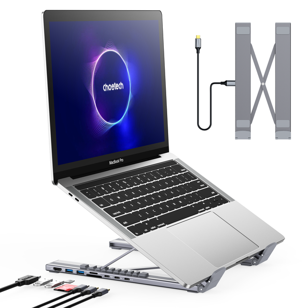 Док-станция Choetech 7-in-1 USB-C to HDMI + USB-C + SD/TF + 2xUSB-A + USB-C PD 100W Silver (HUB-M57-GY) - Фото 4 Док-станция Choetech 7-in-1 USB-C to HDMI + USB-C + SD/TF + 2xUSB-A + USB-C PD 100W Silver (HUB-M57-GY) - изображение 4