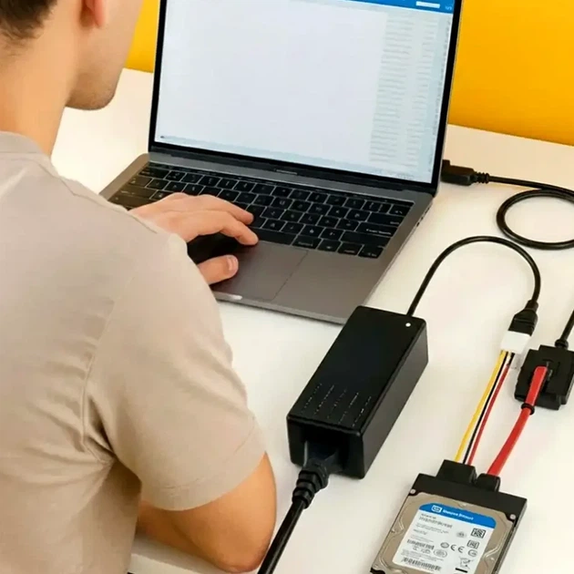 Адаптер USB 2.0 SATA IDE для HDD SSD 2.5 3.5 с блоком питания 12V черный комплект кабелей - изображение 7