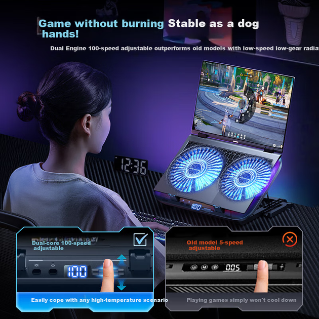 Охолоджувальна підставка для ноутбука VENIDER RGB Black - зображення 6