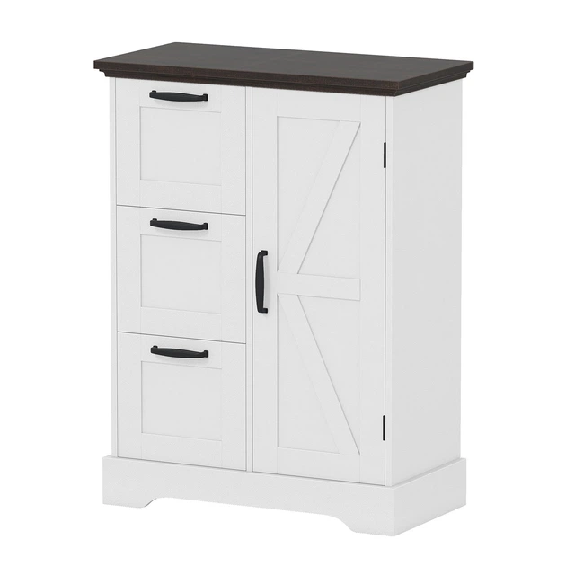 Комод Costway с 3 ящиками, 60×30×80 см, бело-коричневый - Фото 1 Комод Costway с 3 ящиками, 60×30×80 см, бело-коричневый - изображение 1