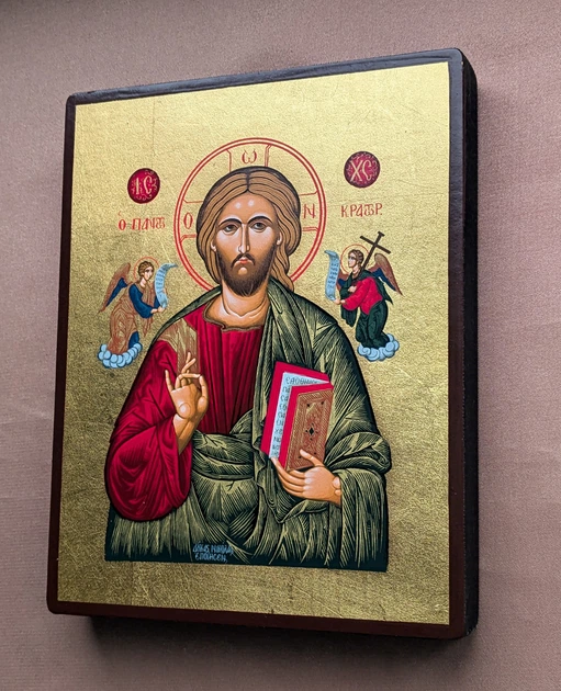 Писаная греческая Икона Пантократор Иисус Христос 15×19 см - Фото 4 Писаная греческая Икона Пантократор Иисус Христос 15×19 см - изображение 4