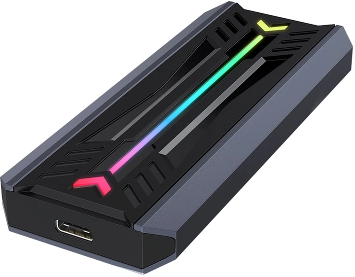 Зовнішня кишеня Dynamode для M.2 SSD NVMe (PCIe)/M.2 SSD SATA combo - USB3.2 GEN2 Type-C, RGB-підсвітка, металевий корпус (DM-CAD-SSD16) - зображення 2