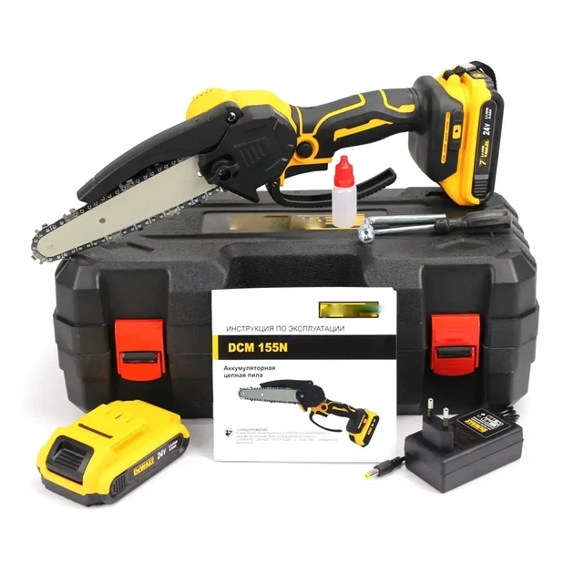 Мини пила аккумуляторная DeWalt DCM155N 48 В 6 А·ч цепная шина 20 см сучкорез бесщеточный автоматическая смазка электропила 17 м с шаг 1 4 бесключевое натяжение для обрезки деревьев веток кустов распиливания древесины с 2 АКБ - изображение 4