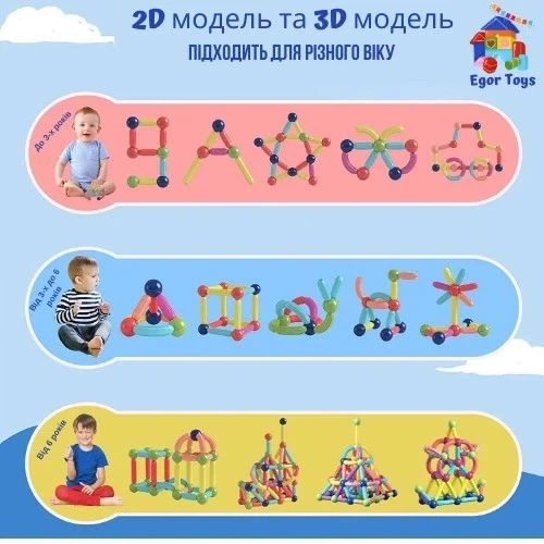 Детский магнитный 3D конструктор 42 детали цветные магнитные палочки и шарики Ari&Ana - изображение 6