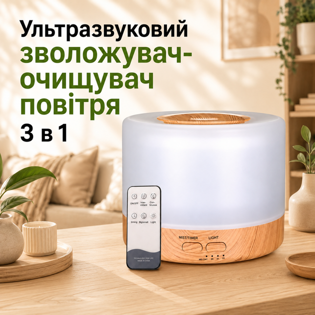 Ультразвуковой увлажнитель-очиститель воздуха 3 в 1 с ароматизацией, подсветкой, пультом дистанционного управления для дома, спальни, детской комнаты и офиса - Фото 1 Ультразвуковой увлажнитель-очиститель воздуха 3 в 1 с ароматизацией, подсветкой, пультом дистанционного управления для дома, спальни, детской комнаты и офиса - изображение 1