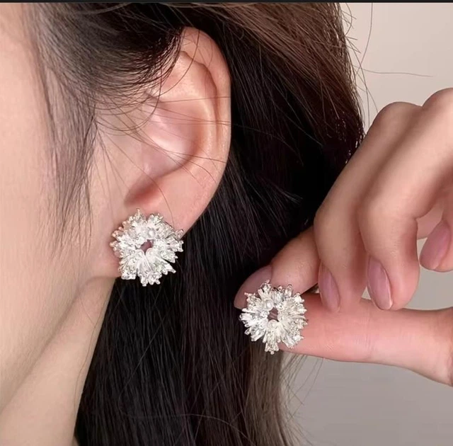 Сережи венки с жемчужинами с камушками круглые Серебряный Белый (2146) - изображение 3