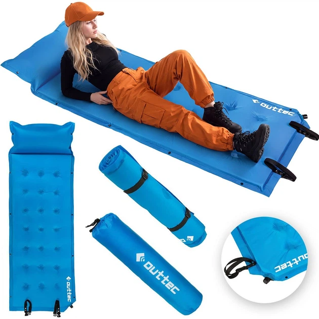 Килимок самонадувний Outtec Naps 193 x 68 x 3,5 см з подушкою Блакитний (5907766662853) - зображення 7