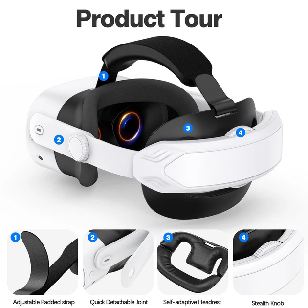 Крепление ремень на голову для Oculus Meta Quest 3 / Quest 3S / Quest 2 T4 Elite White - изображение 6