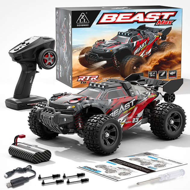 Радиоуправляемая машинка SG118 MAX Brushless 1:18 4WD на пульте управления до 60 км/ч, RC внедорожник, бесколлекторный мотор, аккумулятор - изображение 2