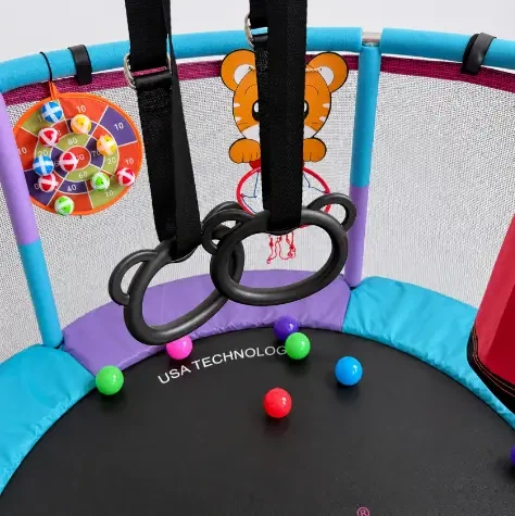 Батут-Манеж Just Fun 140 см игровая площадка для самых маленьких с баскетбольным кольцом, боксерской грушей, гимнастическими кольцами, мячами и мишенями - изображение 7