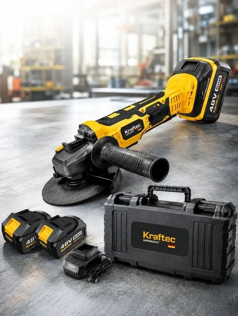 Болгарка аккумуляторная Krafftec Germani DCG413 48V 6Ah бесщеточная угловая шлифовальная машина 125 мм с двумя аккумуляторами регулировкой оборотов и кейсом - изображение 5