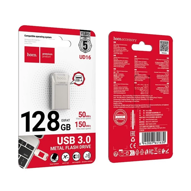 Флешка Hoco UD16 128GB USB 3.0 USB A Silver (6942007641630) - зображення 3