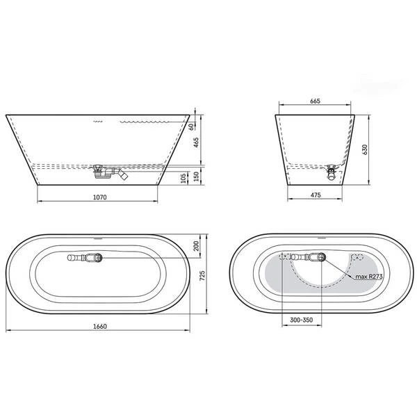 Ванна зі штучного каменю Devit Style17070130W 166х72,5 см, білий глянець - Фото 3 Ванна зі штучного каменю Devit Style17070130W 166х72,5 см, білий глянець - изображение 3