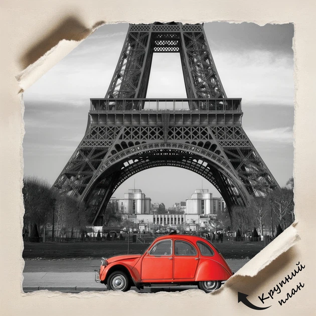 Постер Ейфелева Вежа та червоний автомобіль, Париж, Paris, France, інтер'єрний декор, A2 60×40 см (id0793) - зображення 4