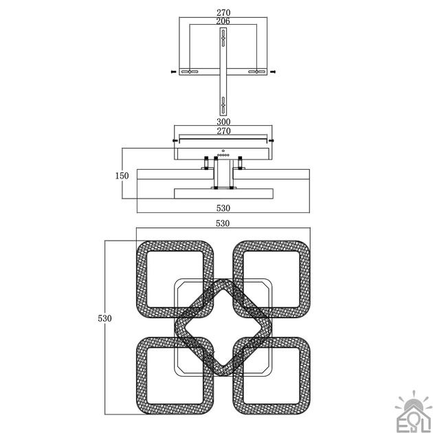 Управляемая светодиодная люстра ESLLSE ROOM ICE 5S 100 Вт СМАРТ 530x530x150 мм Черная - изображение 14