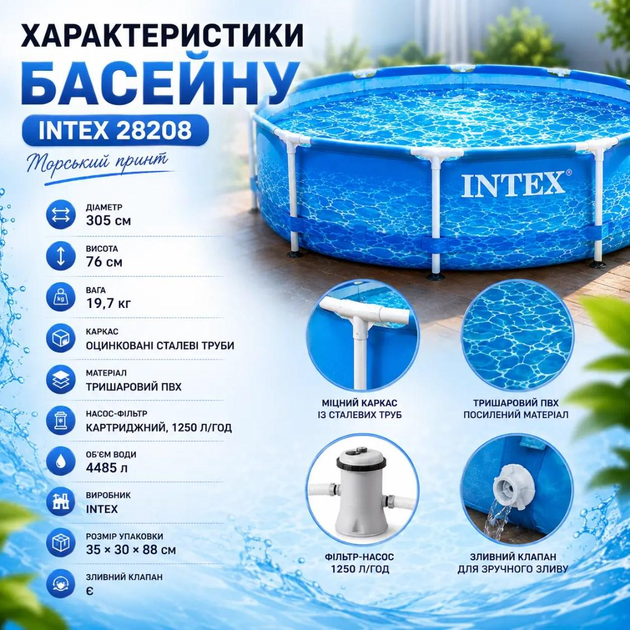 Круглый каркасный бассейн для дачи Intex 28208 - изображение 7