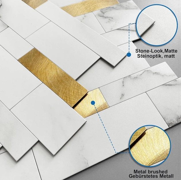 Самоклеящаяся 3D плитка MOFIT White & Gold – набор 10 шт - изображение 2