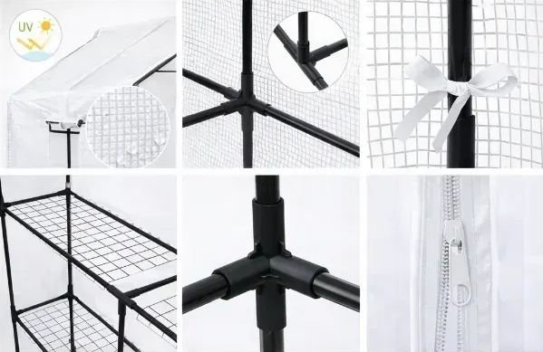 Садовая мини-теплица парник белая 1,4×1,4×2 м Ekspand TFR16-1,4X1,4X2-B армированная пленка стальной каркас 16 мм - изображение 6